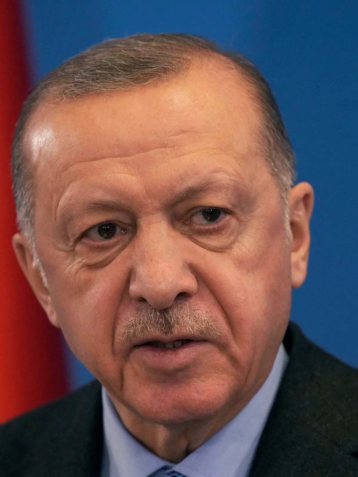 ARCHIV - 24.03.2022, Belgien, Brüssel: Recep Tayyip Erdogan, Präsident der Türkei, nimmt an einer Pressekonferenz nach dem Nato Sondergipfel im Nato Hauptquartier teil. (zu dpa "Erdogan wütet gegen Schweden - auch mit Blick auf Wiederwahl") Foto: Markus Schreiber/AP/dpa +++ dpa-Bildfunk +++