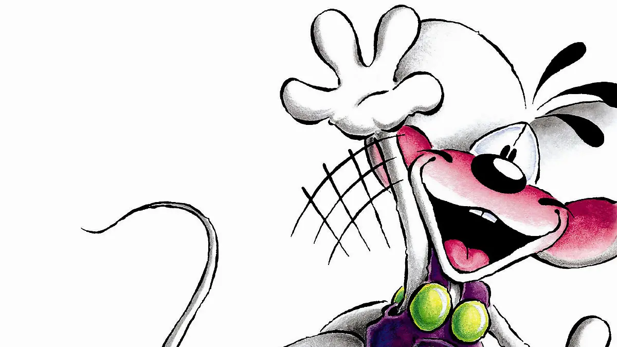 Das Bild zeigt die Comic-Springmaus Diddl, Produkte mit ihr darauf werden vom Depesche-Verlag in Geesthacht vertrieben (undatiertes Handout). Drei schwarze Haare auf dem Kopf und immer in Latzhose - wie volljährig sieht Diddl nicht aus. Er ist es inzwischen aber. Und seit vielen Jahren macht seine Firma mit dem Mäuserich ein gutes Geschäft. Foto: Depesche ACHTUNG: Nur für Bezieher des Dienstes dpa-Nachrichten für Kinder.  +++(c) dpa - Report+++ | Verwendung weltweit