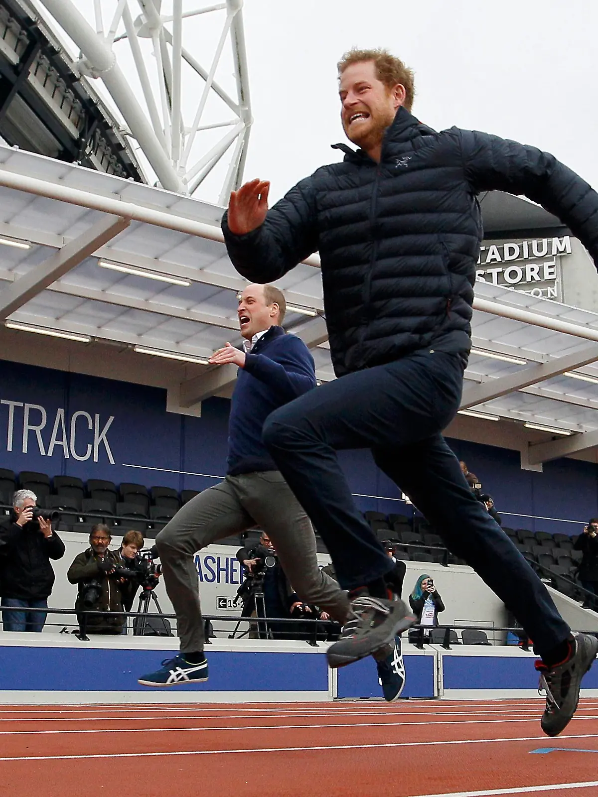 Britain's Prince William, Kate, Duchess of Cambridge, and Prince Harry take part in a relay race, during a training event to promote the charity Heads Together, at the Queen Elizabeth II Park in London, Britain, February 5, 2017. REUTERS/Alastair Grant/Pool