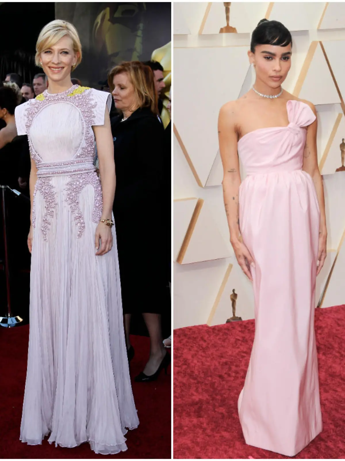 Mila Kunis, Cate Blanchett, Zoe Kravitz und Saoirse Ronan setzten bei der Oscar-Verleihung auf zarte Pastelltöne.