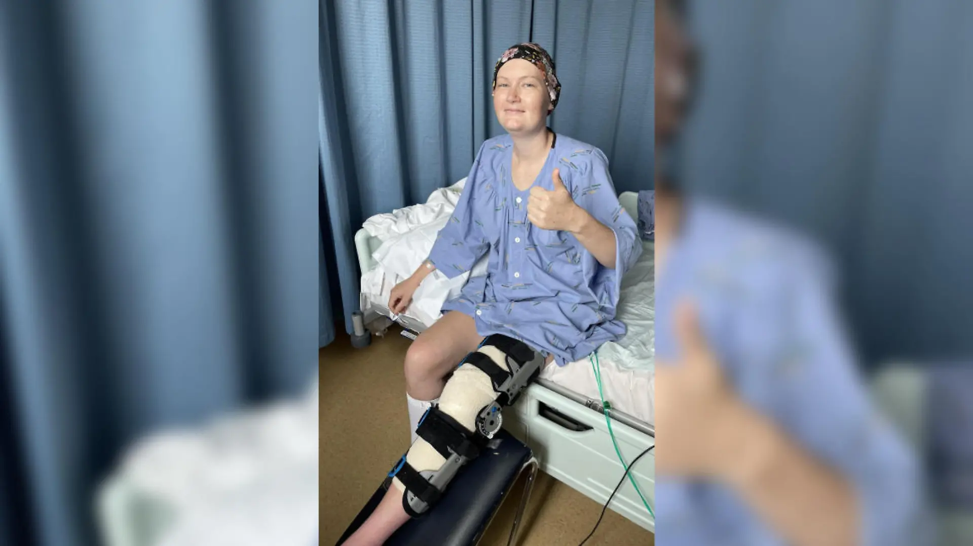 Amy Haigh einen Tag nach ihrer Knie-OP