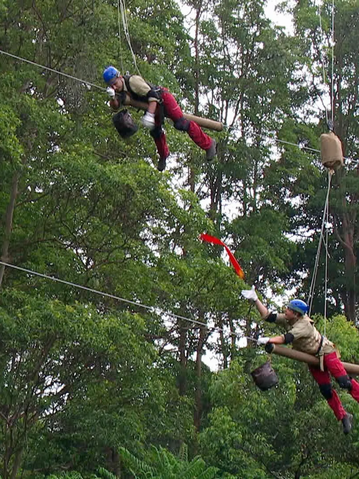 Tag 9 - Dschungelprüfung 10 "Sternenfänger": Die verbliebenen zehn Camper haben entscheiden, dass Marc Terenzi und Jens Büchner (unten) zur Dschungelprüfung "Sternenfänger" antreten müssen. Mit Helm, Handschuhen und Suspensorium (Hodenschutz) ausgestattet müssen die Beiden sich je auf einem Seil liegend über eine sehr tiefe Schlucht ziehen. Die Seile sind auf unterschiedlicher Höhe über die Schlucht gespannt. Zehn Minuten haben sie dann Zeit, sich gegenseitig Bänder, an denen die Sterne hängen, zuzuwerfen und zu fangen.

Verwendung der Bilder für Online-Medien ausschließlich mit folgender Verlinkung: "Alle Infos zu "Ich bin ein Star - Holt mich hier raus!" im Special bei RTL.de: http://www.rtl.de/cms/sendungen/ich-bin-ein-star.html

NUR ZUR EINMALIGEN VERÖFFENTLICHUNG ! KEINE WEITERGABE AN DRITTE ! 
KEINE VERWENDUNG NACH DEM 15.02.2017 !! KEINE ARCHIVIERUNG !

Suchbegriff: Dschungelcamp *** Local Caption *** Verwendung der Bilder für Online-Medien ausschließlich mit folgender Verlinkung: "Alle Infos zu "Ich bin ein Star - Holt mich hier raus!" im Special bei RTL.de: http://www.rtl.de/cms/sendungen/ich-bin-ein-star.html

NUR ZUR EINMALIGEN VERÖFFENTLICHUNG ! KEINE WEITERGABE AN DRITTE ! 
KEINE VERWENDUNG NACH DEM 15.02.2017 !! KEINE ARCHIVIERUNG !

Suchbegriff: Dschungelcamp