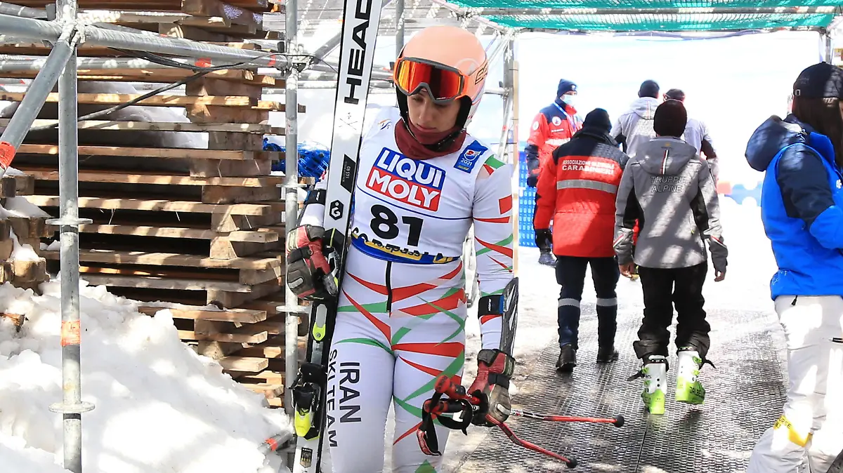 FIS Alpine World Ski Championships 2021 Cortina . Cortina d'Ampezzo, Italy on February 18, 2021. Women's Giant Slalom, Atefeh Ahmadi (IRI) (Photo by Pierre Teyssot/ESPA-Images) Photo via Newscom picture alliance