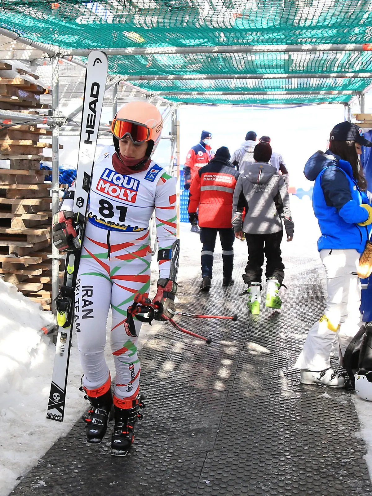 FIS Alpine World Ski Championships 2021 Cortina . Cortina d'Ampezzo, Italy on February 18, 2021. Women's Giant Slalom, Atefeh Ahmadi (IRI) (Photo by Pierre Teyssot/ESPA-Images) Photo via Newscom picture alliance