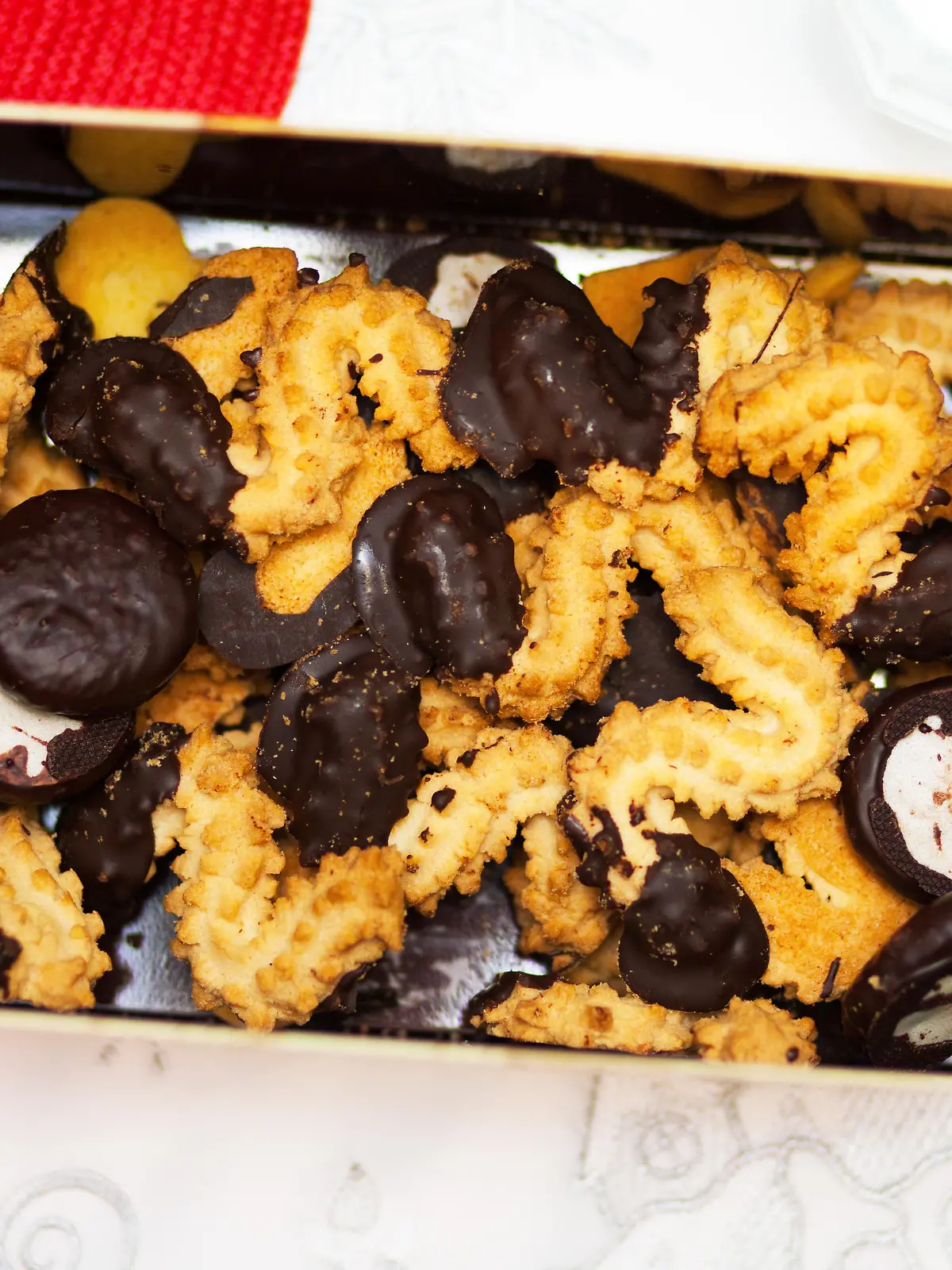 Xmas butter cakes "Spritzgeb?ck" with chocolate in Germany