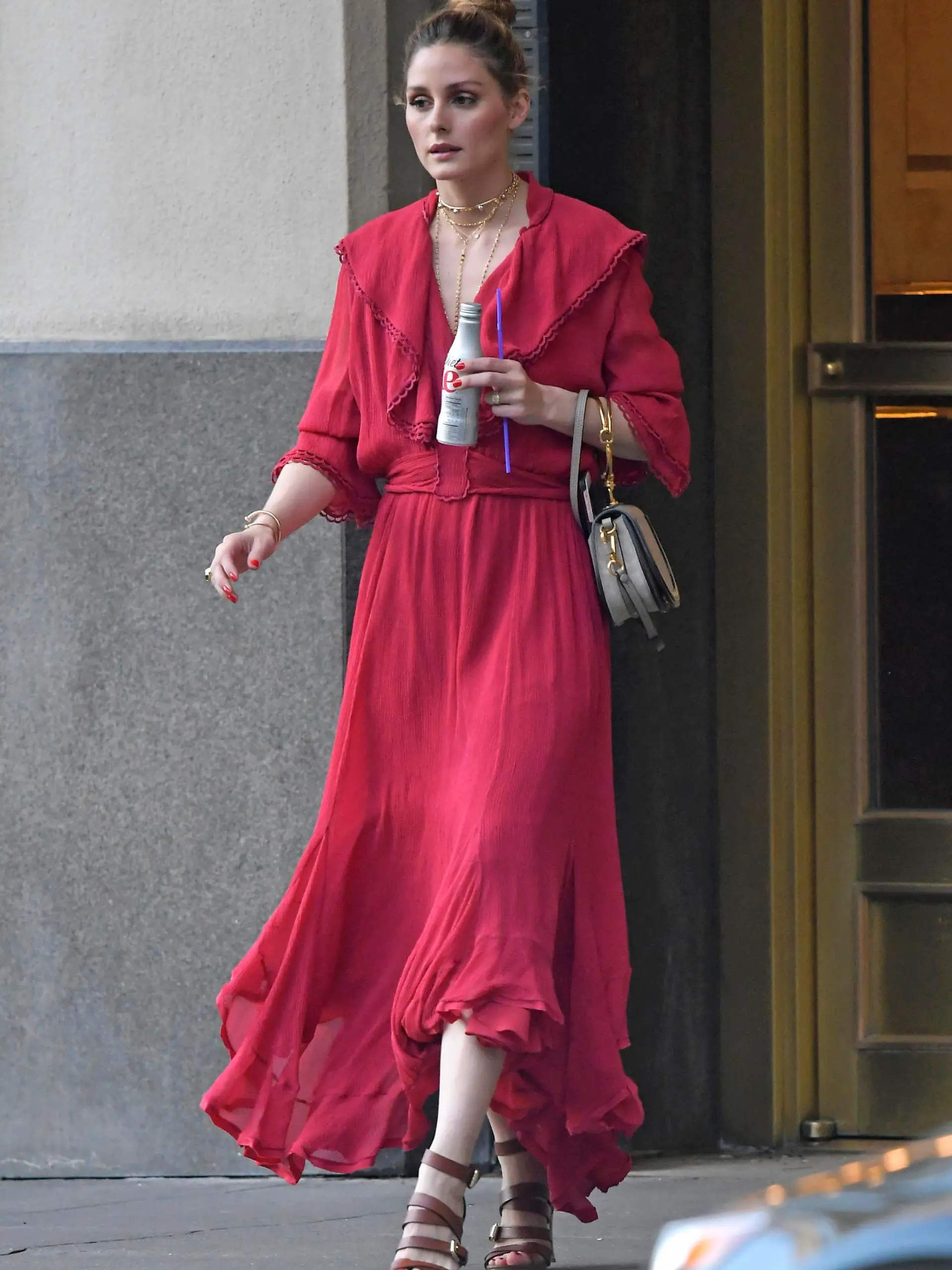 EXCLUSIVE: Olivia Palermo wears a red chiffon dress accented with gold choker jewellery, paired with gladiator heel shoes and designer handbag while out in New York City, NY. 
<P>
Pictured: Olivia Palermo
<B>Ref: SPL1500960  170517   EXCLUSIVE</B><BR/>
Picture by: Splash News<BR/>
</P><P>
<B>Splash News and Pictures</B><BR/>
Los Angeles:	310-821-2666<BR/>
New York:	212-619-2666<BR/>
London:	870-934-2666<BR/>
photodesk@splashnews.com<BR/>
</P>