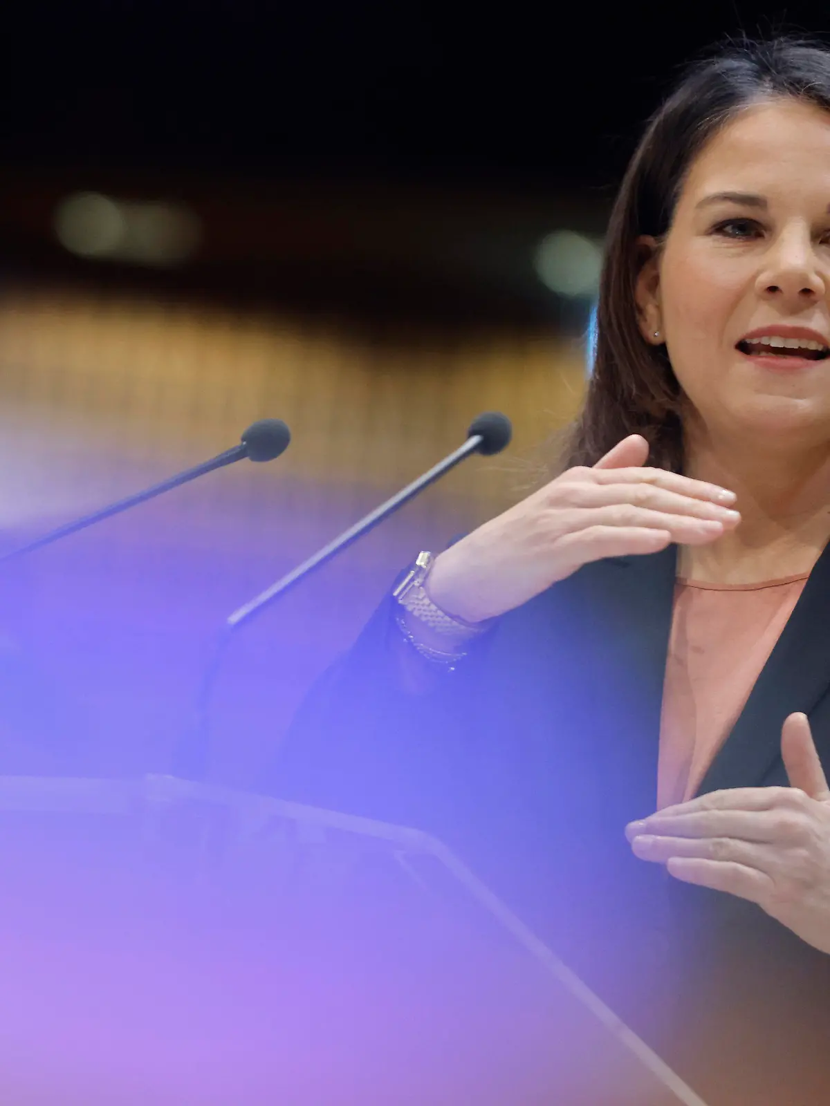 24.01.2023, Frankreich, Straßburg: Annalena Baerbock (Bündnis 90/Die Grünen), Außenministerin von Deutschland, spricht vor der Parlamentarischen Versammlung des Europarates mit 46 Mitgliedern. Foto: Jean-Francois Badias/AP/dpa +++ dpa-Bildfunk +++