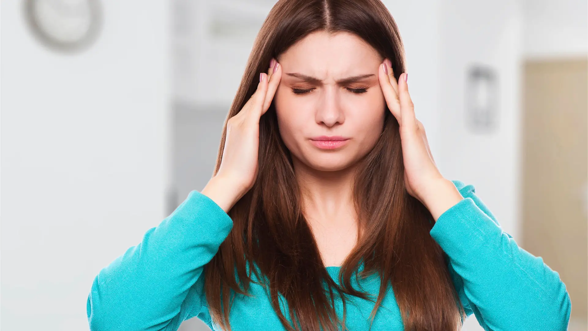 woman with headache, migraine, stress, insomnia, hangover