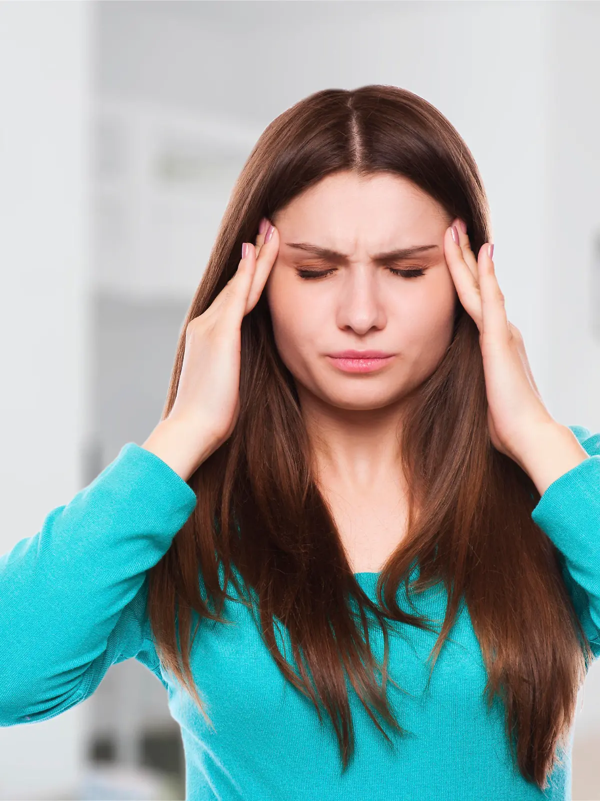 woman with headache, migraine, stress, insomnia, hangover