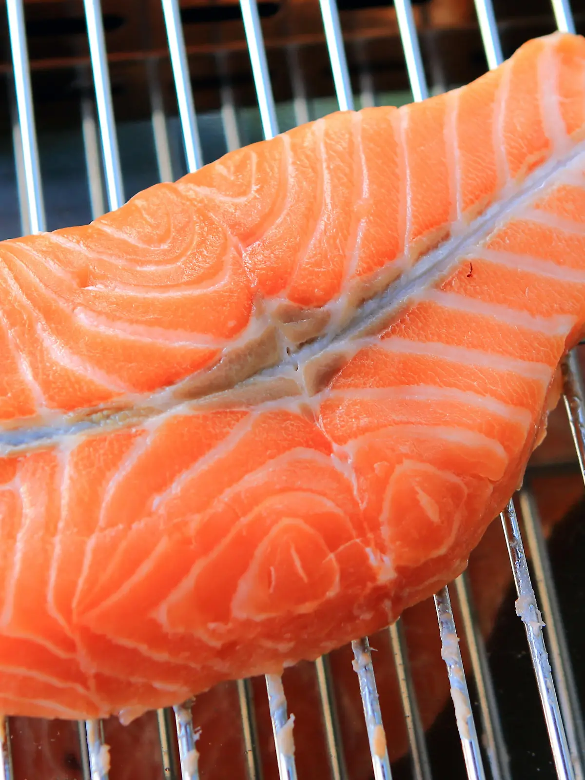 Ein Stück roher Lachs liegt auf einem Elektro-Grill. Lachs gehört heute zu den am meisten geschätzten Speisefischen. Sein orangerosa bis dunkelrotes Fleisch ist reich an Omega-3-Fettsäuren. Er kann roh, gekocht, gebraten und geräuchert verzehrt werden. | Verwendung weltweit