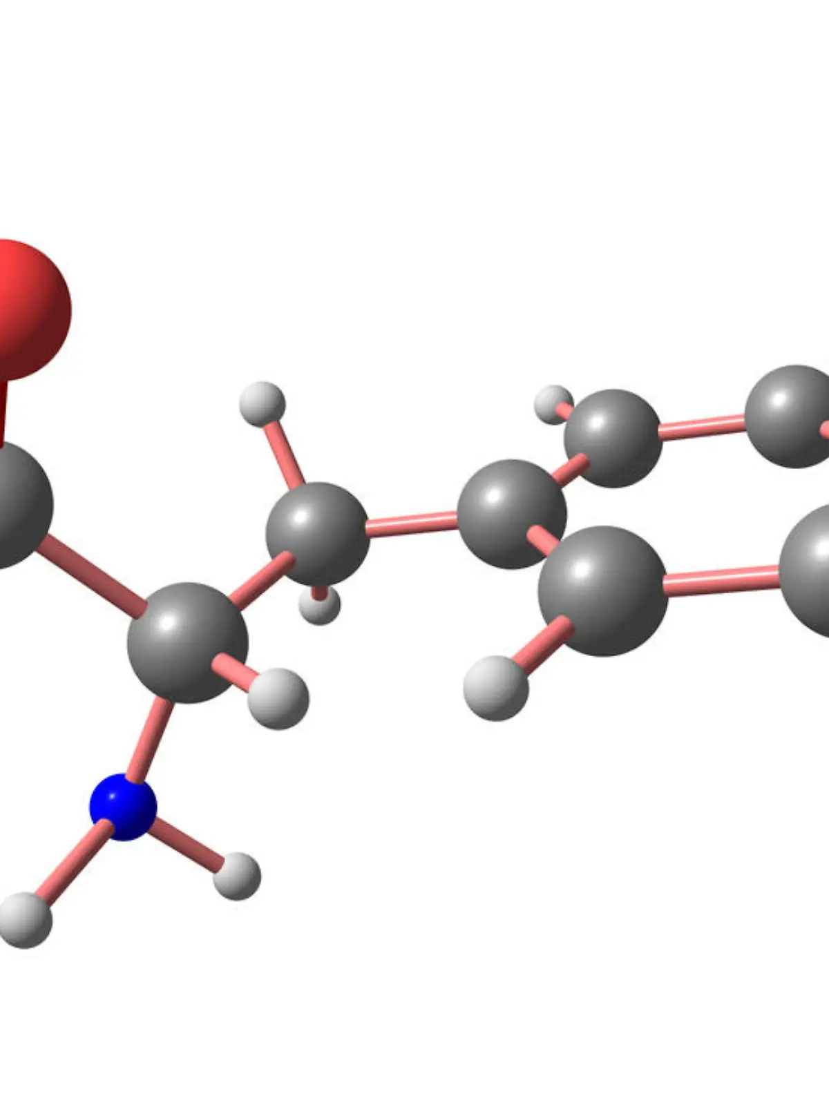 Phenylalanine or Phe is an amino acid with the formula C9H11NO2. 3d illustration