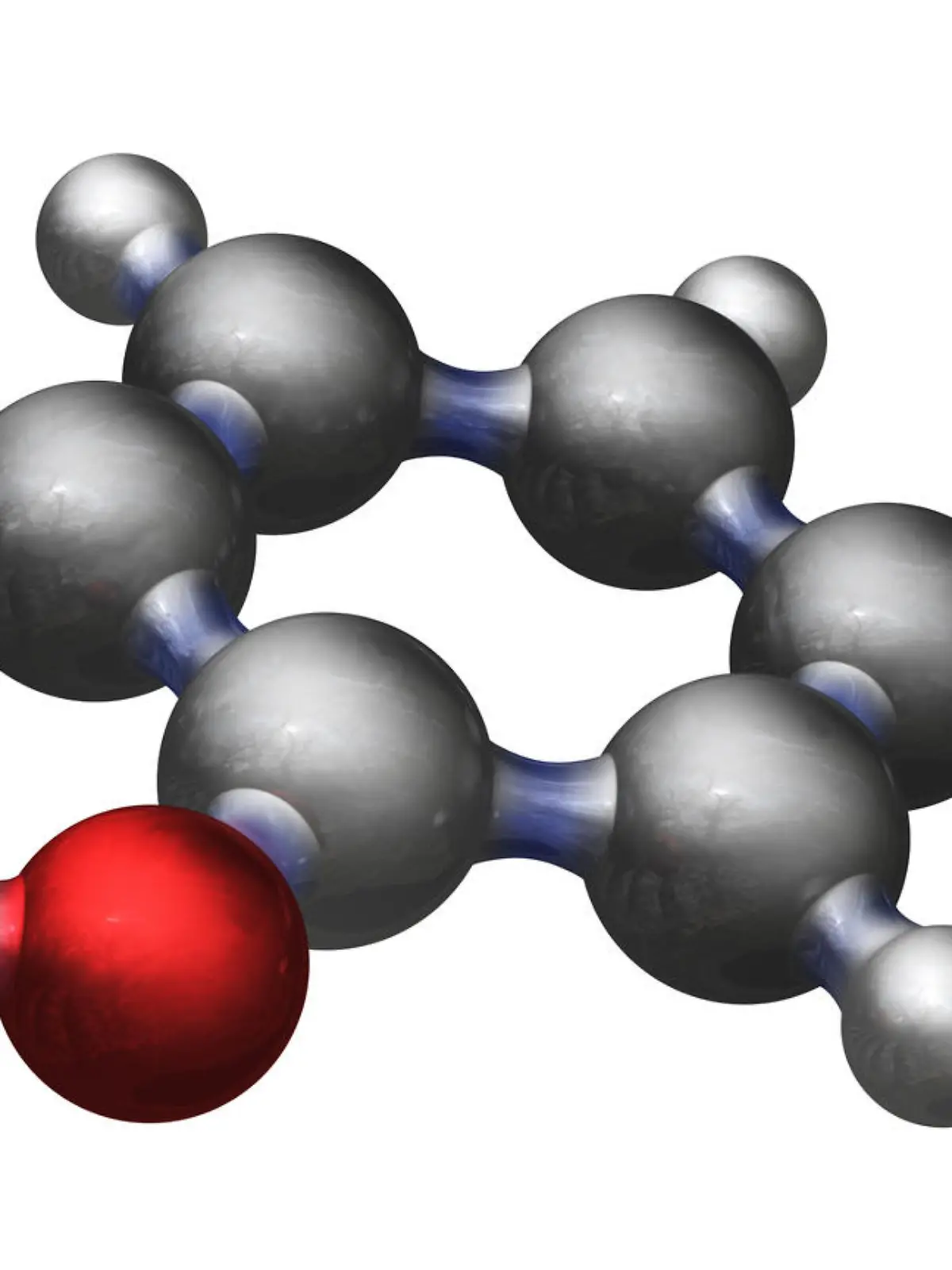 A molecular model of Phenol, commonly known as Carbolic Acid.  It is antiseptic and forms a major component of carbolic soap. However it is mostly used in the production of plastics, polymers and drugs.