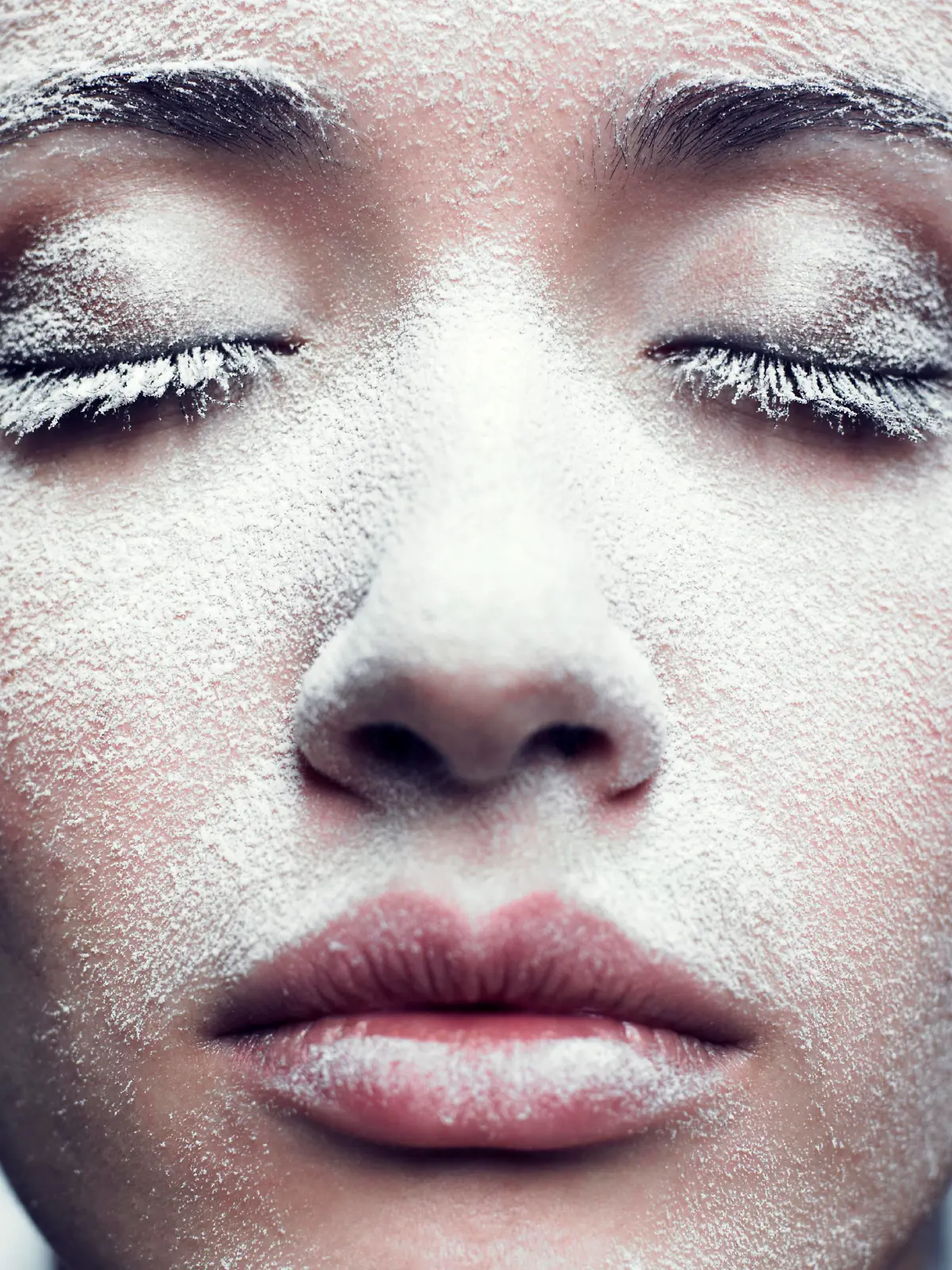 Portrait of beautiful girl with frost on face