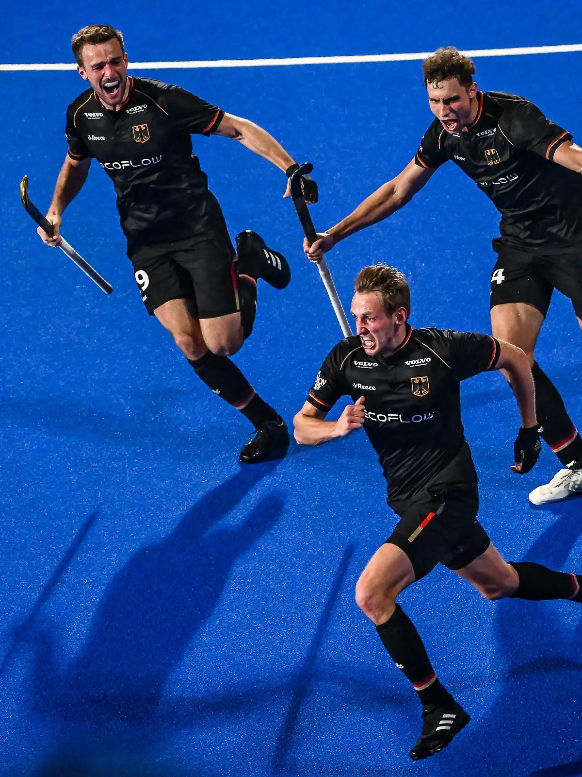 Feldhockey WM, Australien - Deutschland Germany s players and German Niklas Wellen celebrates after scoring during a game between Australia and Germany, a semi-final match at the 2023 Men s FIH Hockey World Cup in Bhubaneswar, India, Friday 27 January 2023. DIRKxWAEM PUBLICATIONxNOTxINxBELxFRAxNED x58815869x
