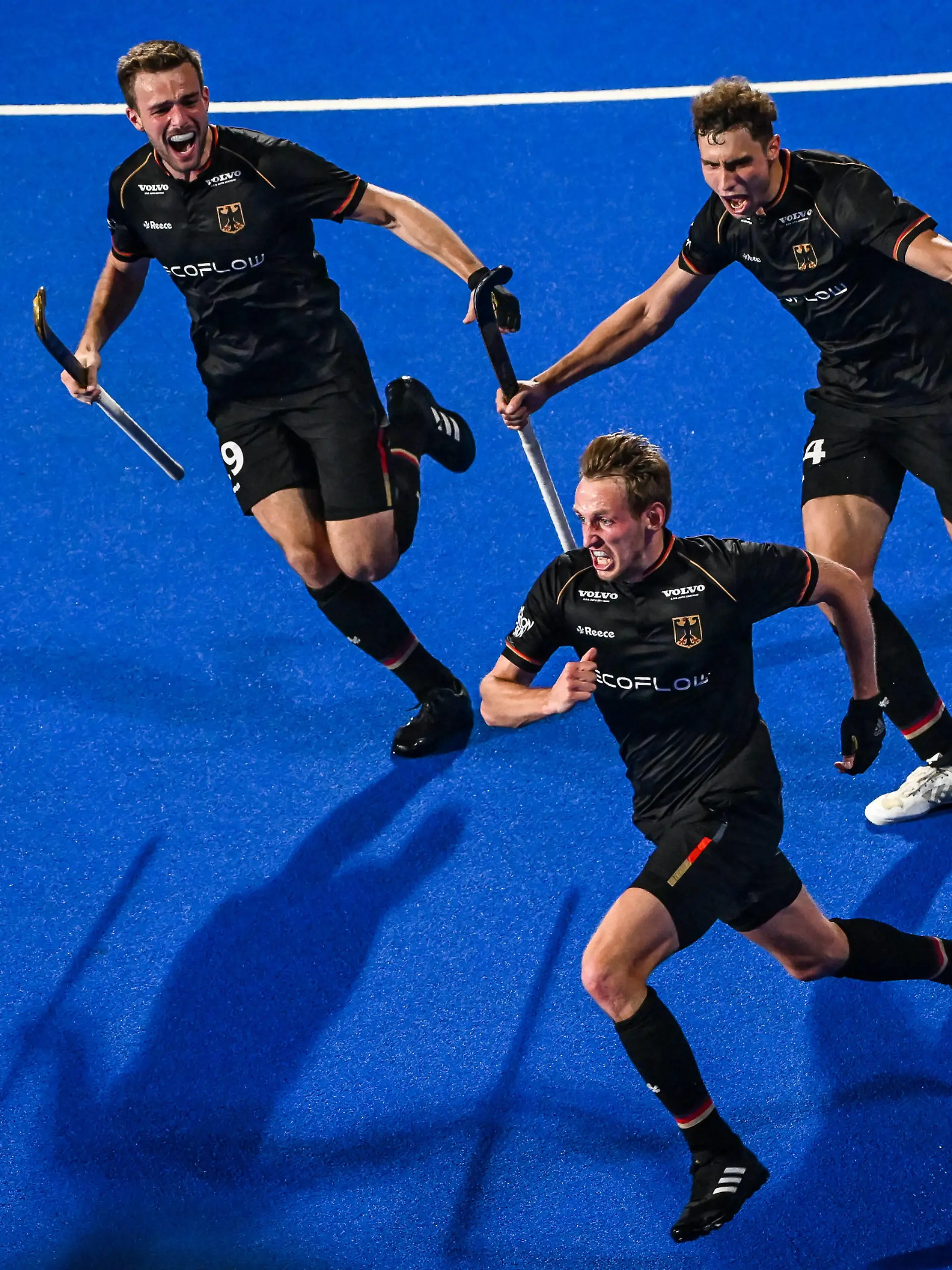 Feldhockey WM, Australien - Deutschland Germany s players and German Niklas Wellen celebrates after scoring during a game between Australia and Germany, a semi-final match at the 2023 Men s FIH Hockey World Cup in Bhubaneswar, India, Friday 27 January 2023. DIRKxWAEM PUBLICATIONxNOTxINxBELxFRAxNED x58815869x