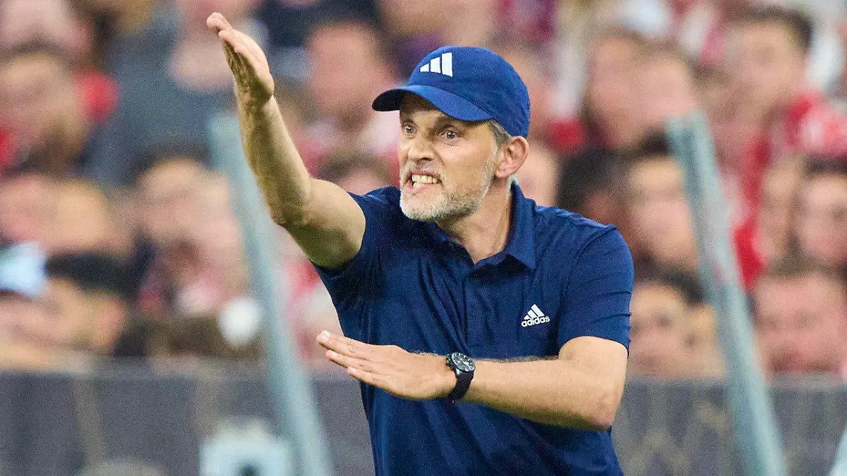 Trainer Thomas Tuchel FCB, team manager, headcoach, coach, in action in the Super Cup 2023 final match FC BAYERN MUENCHEN - RB LEIPZIG on Aug 12, 2023 in Munich, Germany. Season 2023/2024, matchday xx, 1.Bundesliga, FCB, München, xx.Spieltag.