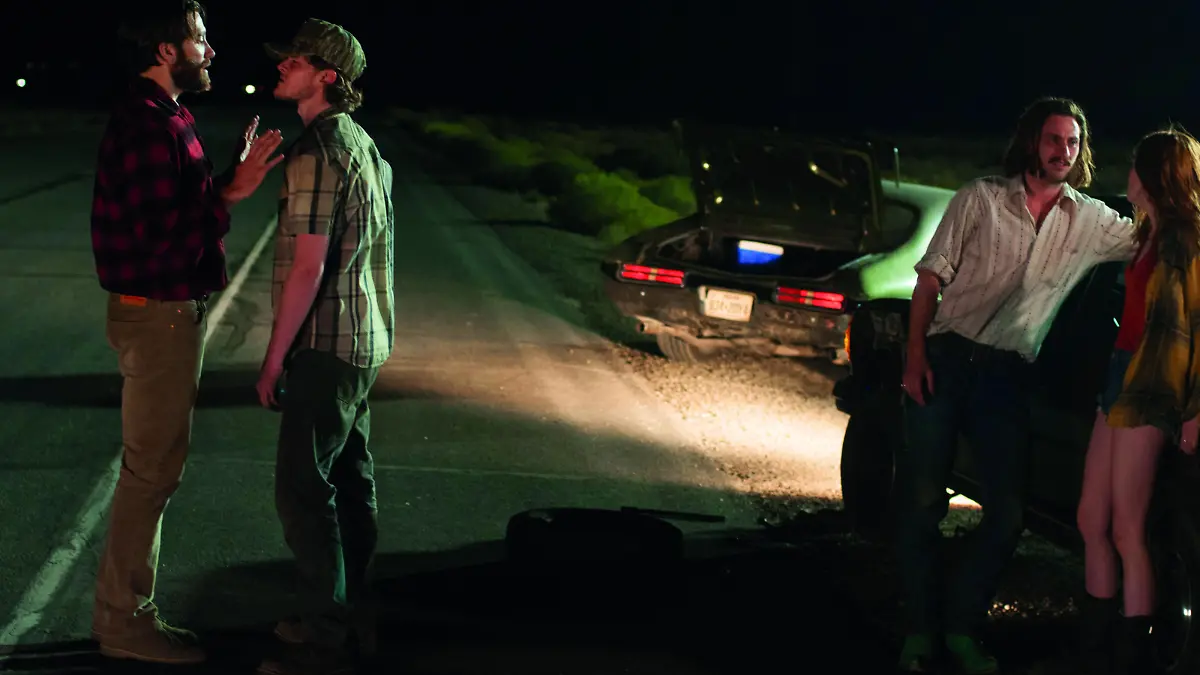 4100_D007_00692_R
(l-r) Academy Award nominee Jake Gyllenhaal portrays Tony Hastings, Robert Aramayo as Turk, Aaron Taylor-Johnson as Ray Marcus and Ellie Bamber as India Hastings in writer/director Tom Fords romantic thriller NOCTURNAL ANIMALS, a Focus Features release.
Credit: Merrick Morton/Focus Features
