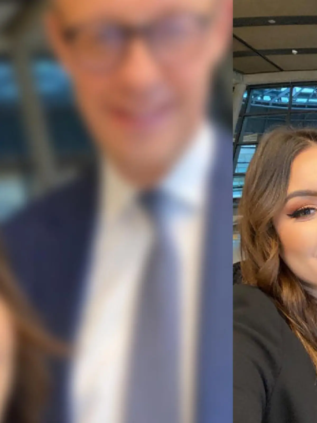Links auf dem Foto ist Betül Akmar zu sehen. Sie arbeitet Mittelstands- und Wirtschaftsunion und will zum Song-Contest. Auf dem Selfie ist sie mit CDU-Chef Friedrich Merz zu sehen