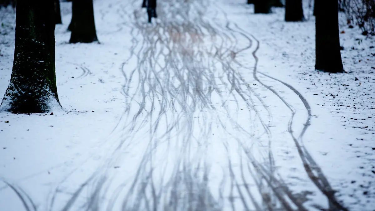 Ein Radfahrer fährt am 04.12.2012 auf dem Fahrrad durch den verschneiten Tiergarten in Berlin. Für die kommenden Tage sagen die Meteorologen weiterhin Temperaturen unter dem Gefrierpunkt und vereinzelte Schneefälle voraus. Foto: Kay Nietfeld/dpa +++(c) dpa - Bildfunk+++