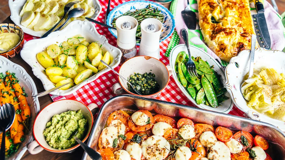 mediterranean vegetable antipasti on rustic table