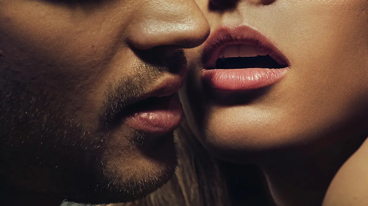 Beautiful portrait of young handsome man lips