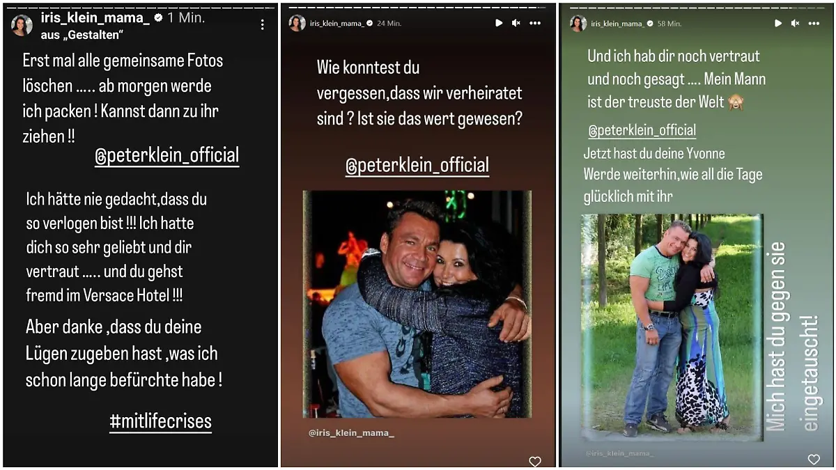 In ihrer Instagram-Story wütet die verletzte Iris Klein mitten in der Nacht gegen ihren Mann Peter.