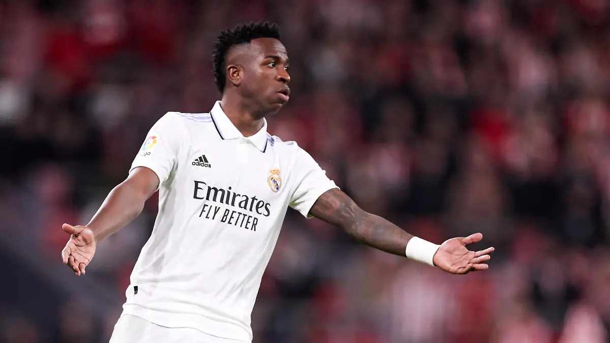 January 22, 2023, BILBAO, VIZCAYA, SPAIN: Vinicius Junior of Real Madrid CF reacts during the La Liga Santander match between Athletic Club and Real Madrid CF at San Mames on January 22, 2023, in Bilbao, Spain. (Credit Image: © Ricardo Larreina/AFP7 via ZUMA Press Wire) / action press