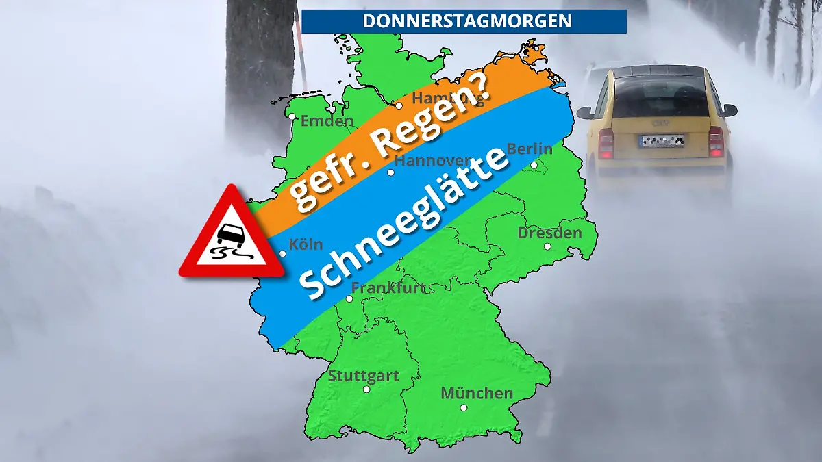 Die Grafik zeigt die mögliche Glätte am Donnerstagmorgen, 26.01.2023