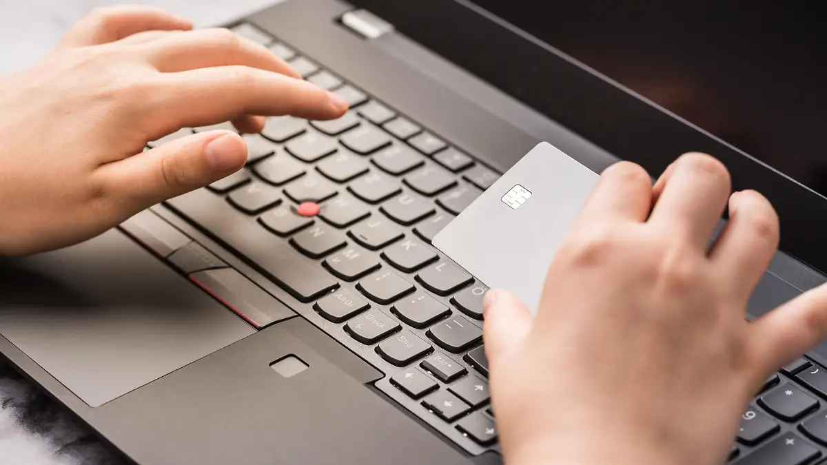 Hand holding template mockup online credit card payment for purchases from online stores and online shopping, Credit card close up shot