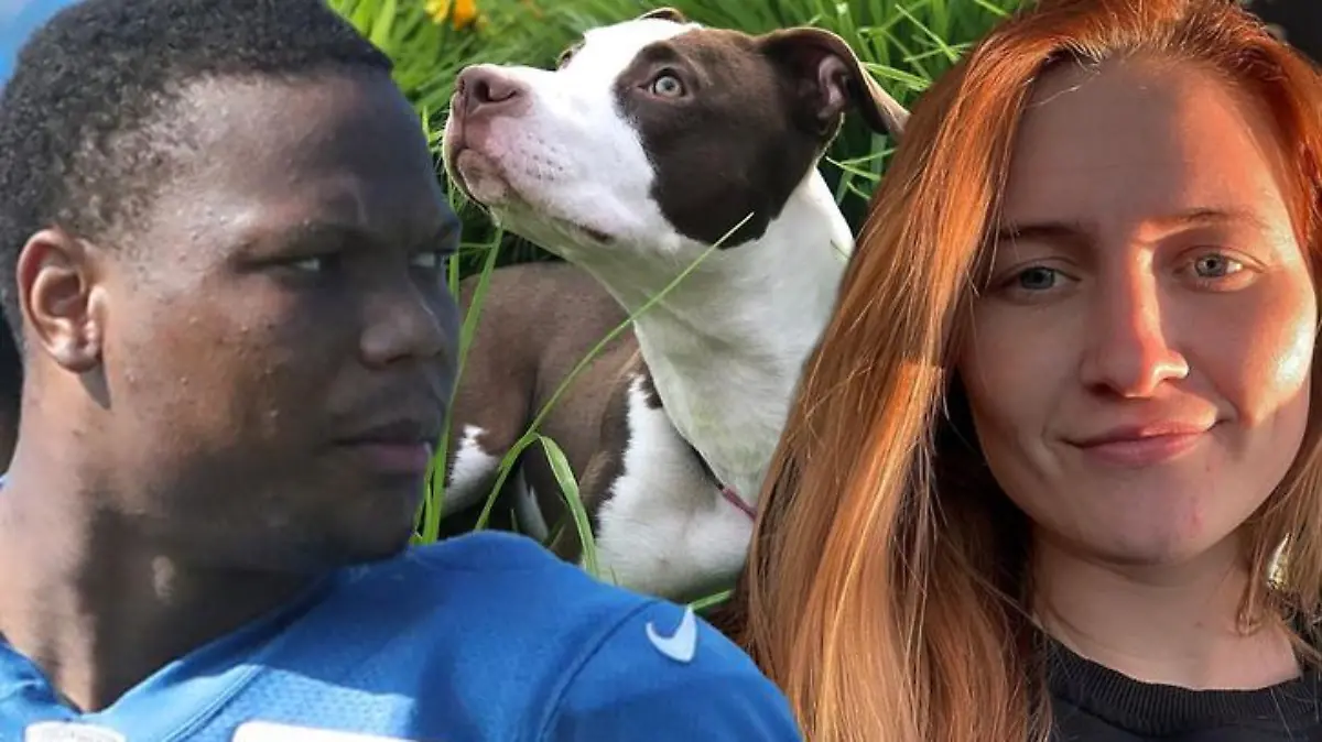 David Montgomery, Pitbull-Dame Lola und Tatum Causey, Freundin des NFL-Manns