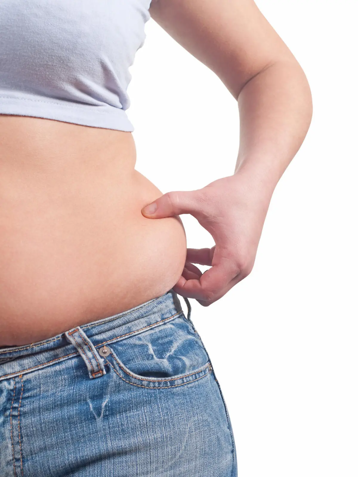 fat woman measuring her stomach 