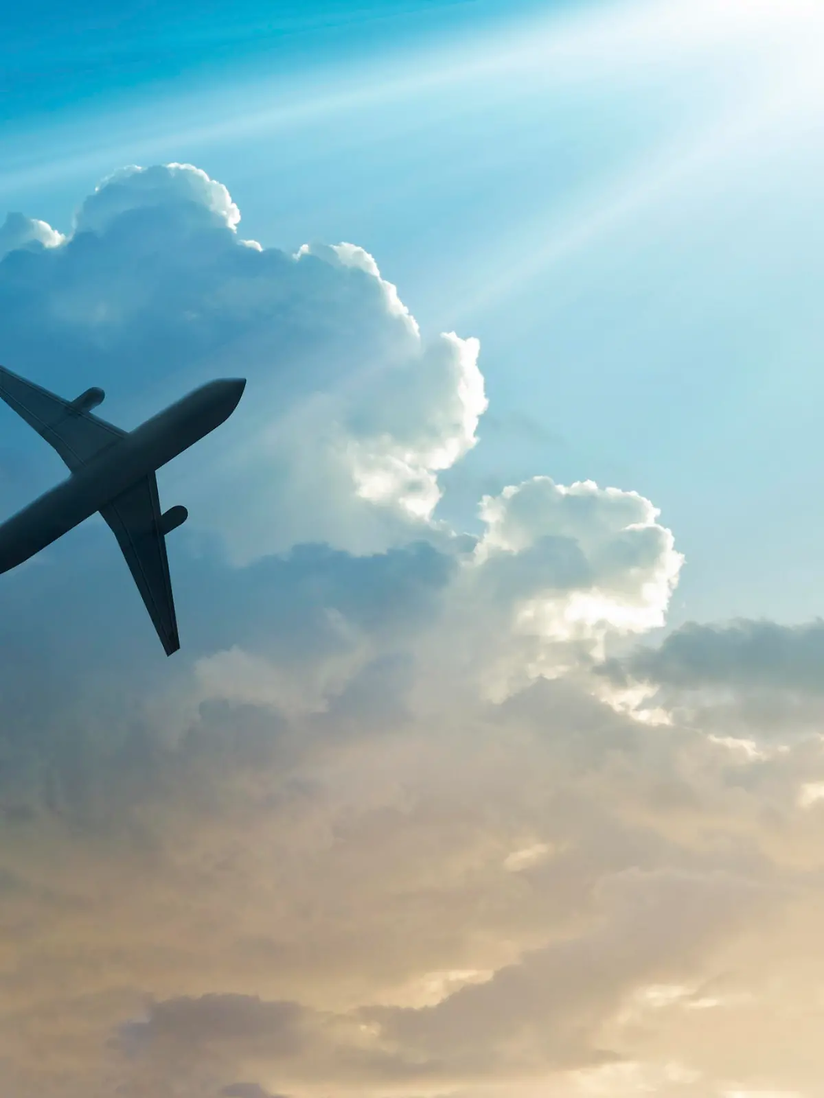 Airplane in the sky and cloud at sunrise