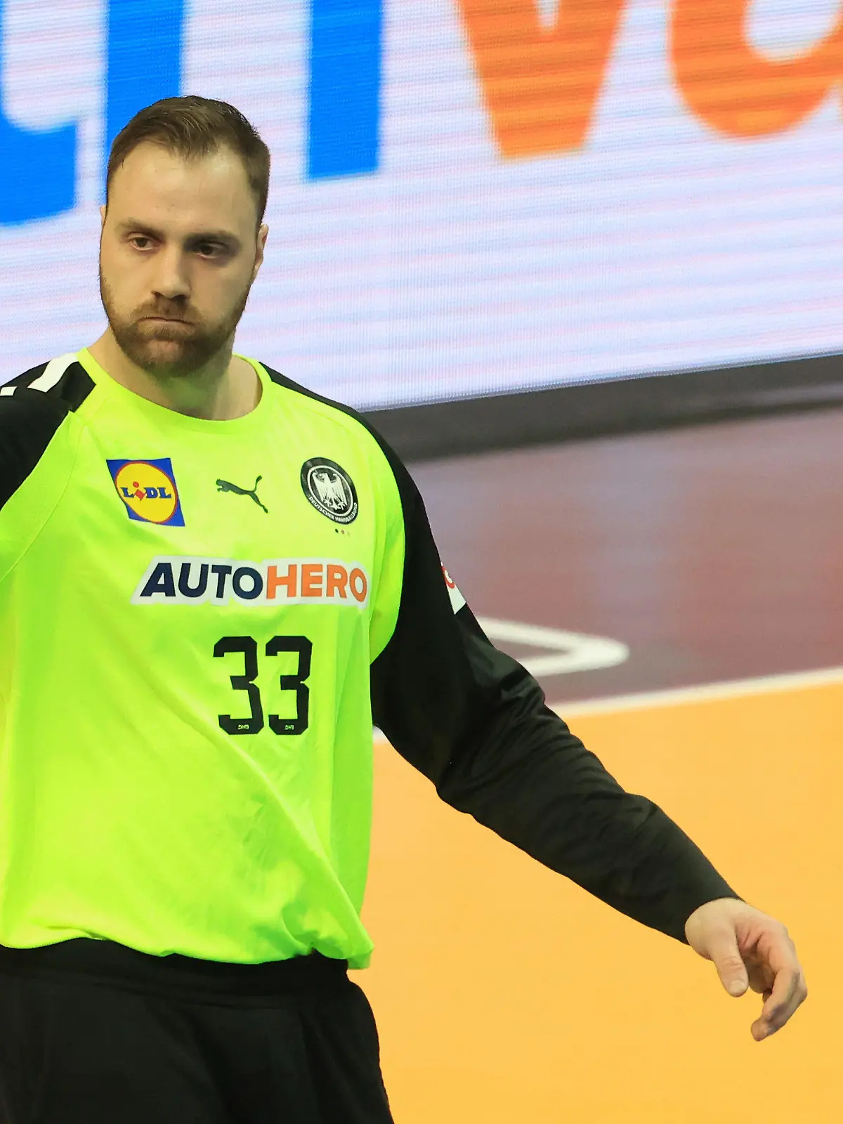 23.01.2023, Polen, Kattowitz: Handball: WM, Deutschland - Norwegen, Hauptrunde, Gruppe 3, 3. Spieltag im Spodek, Deutschlands Torwart Andreas Wolff gestikuliert. Foto: Jan Woitas/dpa +++ dpa-Bildfunk +++