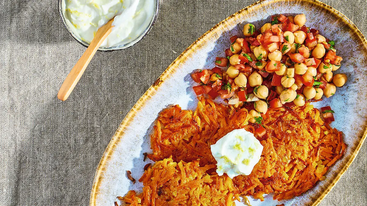 Kürbisrösti mit Kichererbsensalat