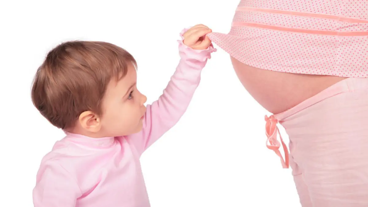 Little girl and pregnant look in