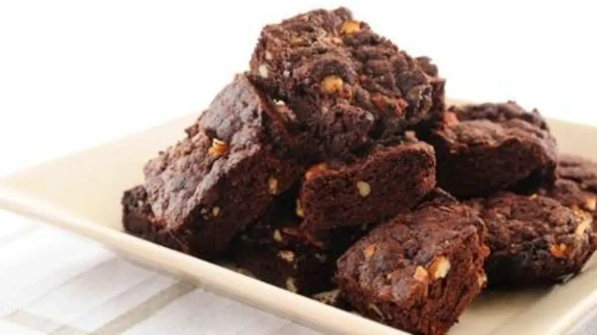 Homemade chocolate brownies served on a plate