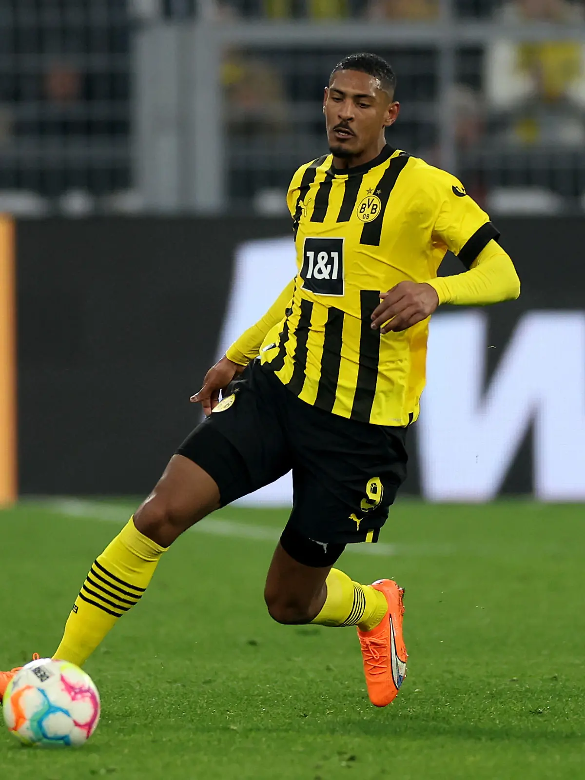 DORTMUND, GERMANY - JANUARY 22: Sebastien Haller of Dortmund runs with the ball during the Bundesliga match between Borussia Dortmund and FC Augsburg at Signal Iduna Park on January 22, 2023 in Dortmund, Germany. (Photo by Lars Baron/Getty Images)