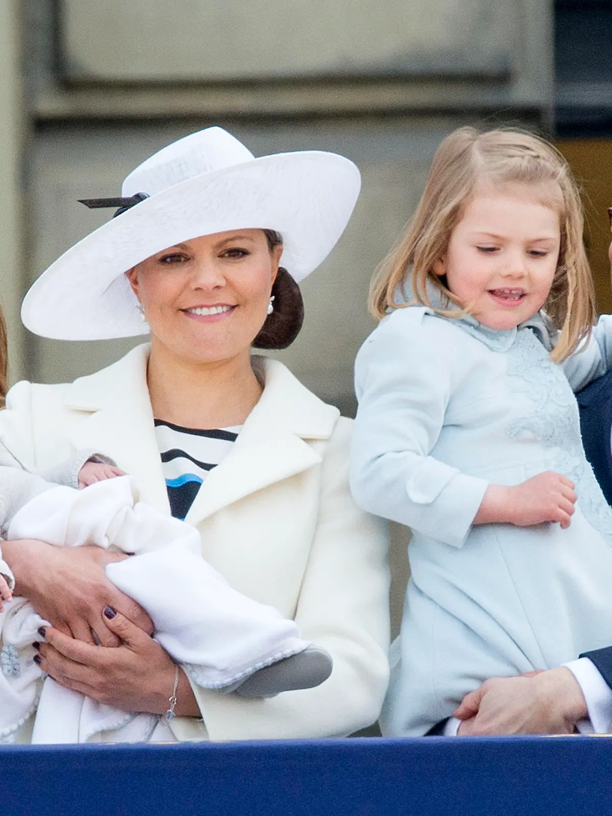 Crown Princess Victoria, Prince Daniel, Princess Estelle, Prince Oscar, Princess Madeleine at the balcony of the Royal Palace in Stockholm to celebrate the 70th birthday of the Swedish King 30 April 2016. Photo: Patrick van Katwijk
