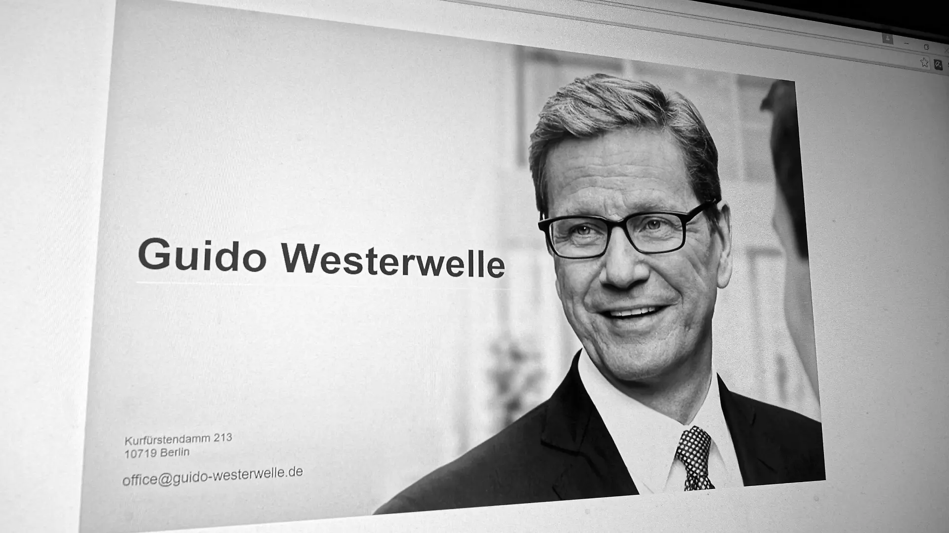 18.03.2016, Berlin, Deutschland, GER, Foto: Guido Westerwelle (FDP) 1961-18.März 2016. Die Web-Seite von Gudio Westerwelle.18 03 2016 Berlin Germany ger Photo Guido Westerwelle FDP 1961 18 March 2016 the Web Side from Westerwelle