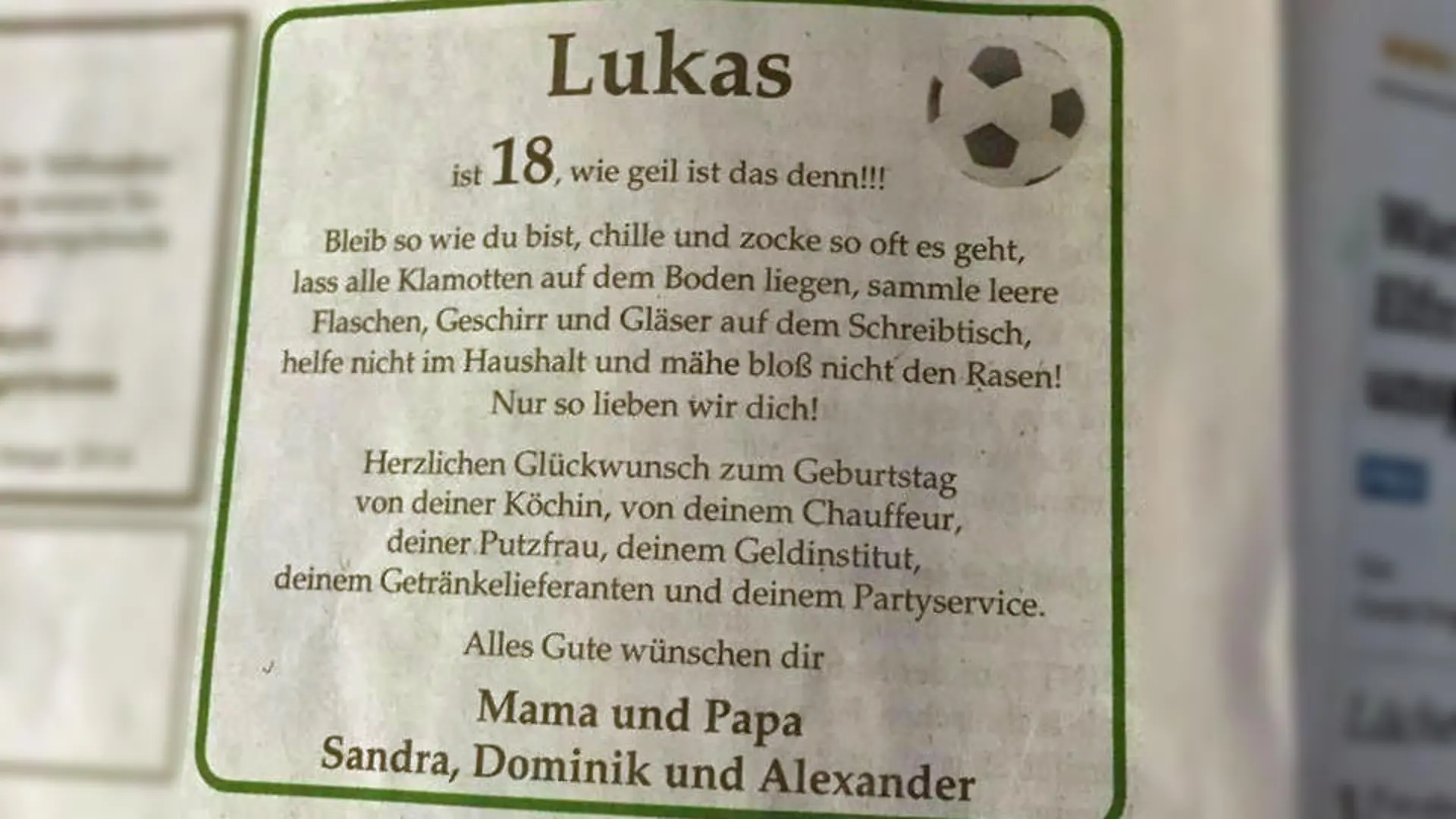Diese Anzeige spricht wohl vielen Eltern aus der Seele.