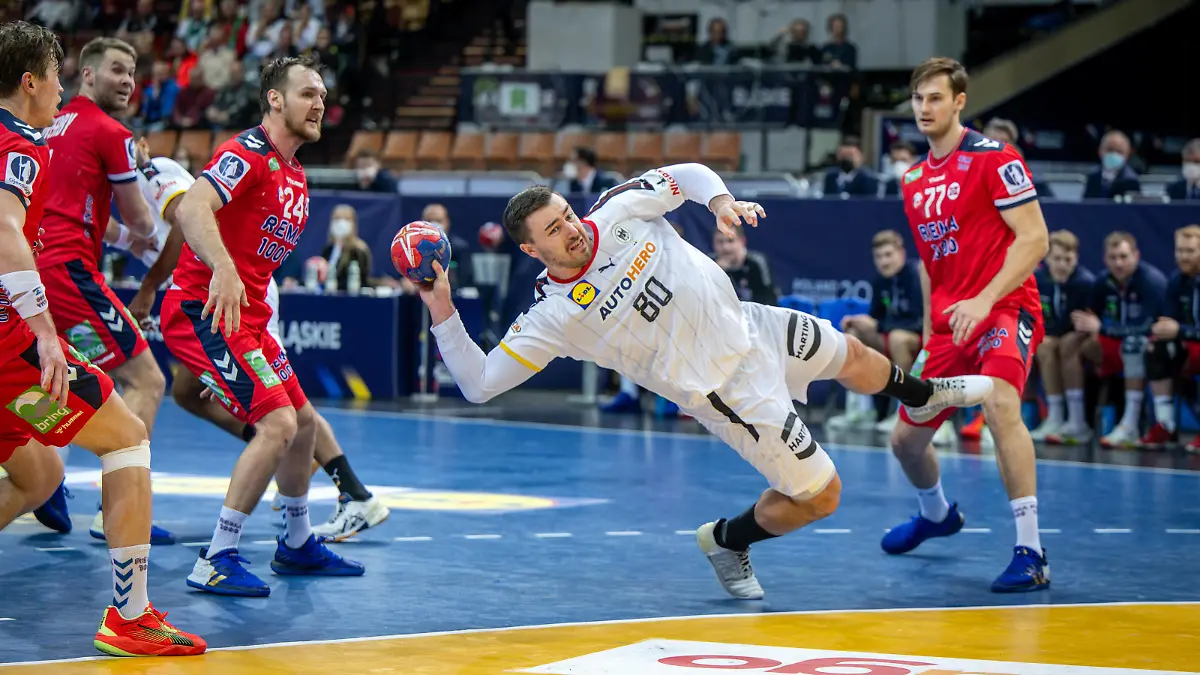 Handball Kattowitz 23.01.2023 Weltmeisterschaft Handball WM Männer Hauptrunde Deutschland GER - Norwegen NOR Jannik Kohlbacher Deutschland, No.80 O SULLIVAN Christian Norwegen, No.24 ABELVIK ROD Magnus Norwegen, No.77 *** Handball Katowice 23 01 2023 World Championship Handball World Championship Men Main Round Germany GER Norway NOR Jannik Kohlbacher Germany, No 80 O SULLIVAN Christian Norway, No 24 ABELVIK ROD Magnus Norway, No 77