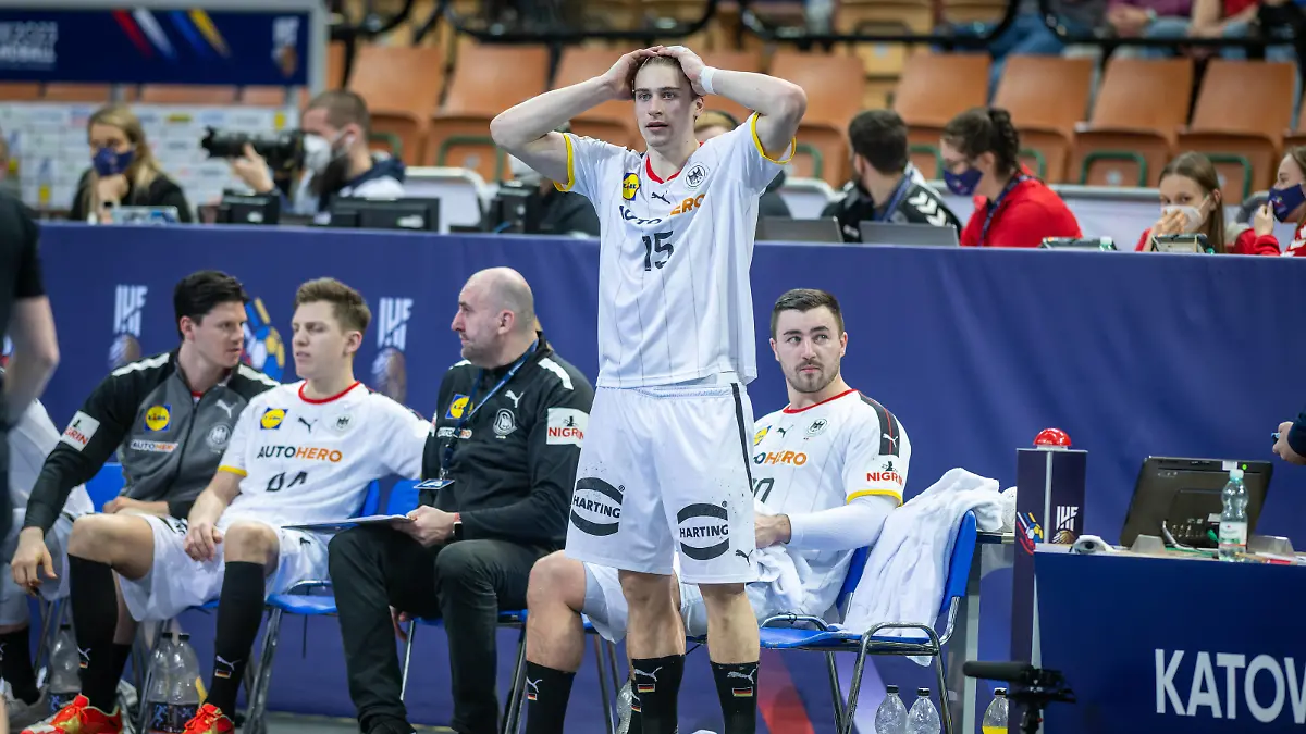 Handball Kattowitz 23.01.2023 Weltmeisterschaft Handball WM Männer Hauptrunde Deutschland GER - Norwegen NOR Juri Knorr Deutschland, No.15 *** Handball Katowice 23 01 2023 World Championship Handball World Championship Men Main Round Germany GER Norway NOR Juri Knorr Germany, No 15