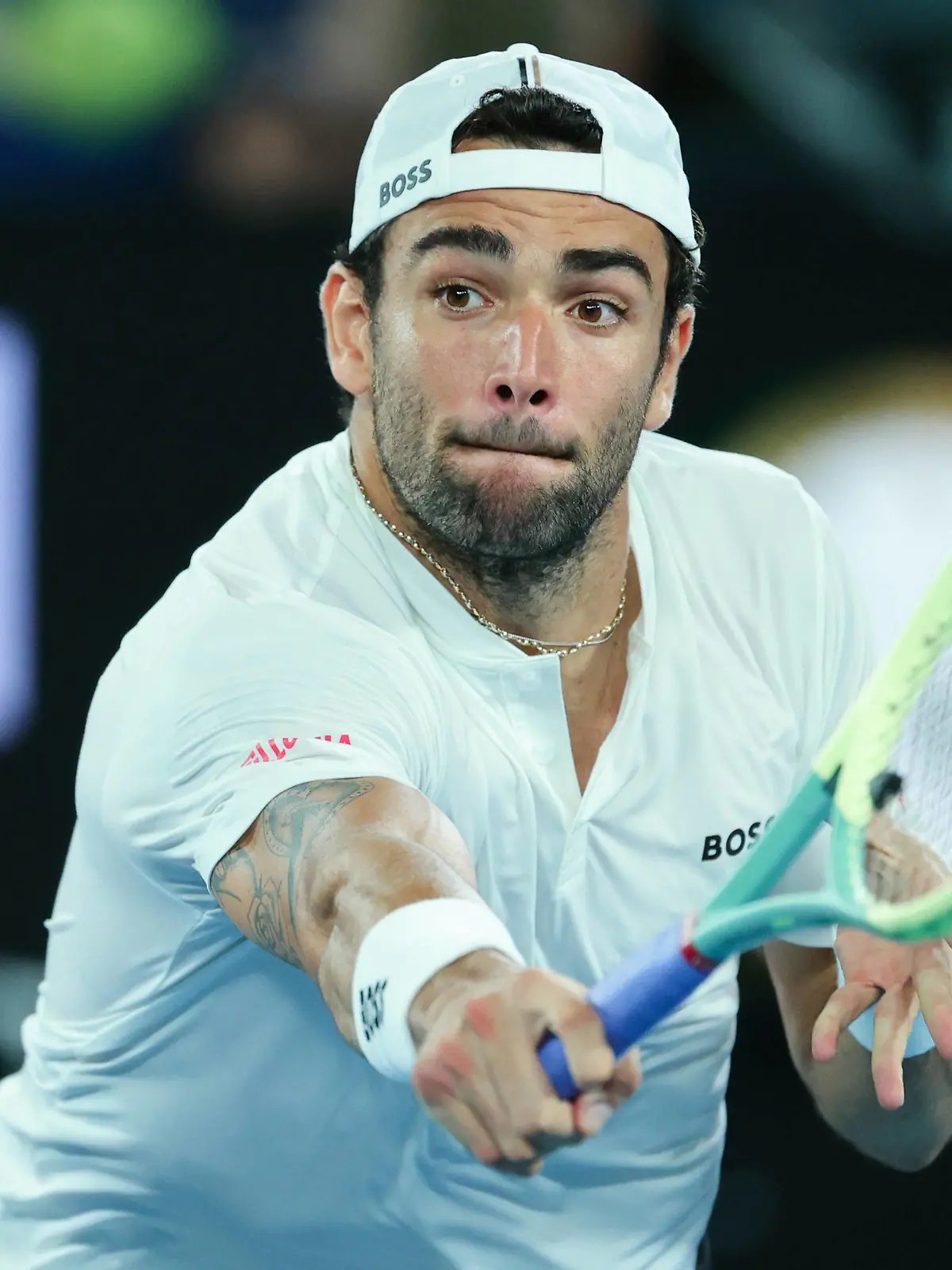 Matteo Berrettini of Italy in action during round 1 match between Andy Murray of Great Britain and Matteo Berrettini of Italy Day 2 at the Australian Open Tennis 2023 at Rod Laver Arena, Melbourne, Australia on 17 January 2023. PUBLICATIONxNOTxINxUK Copyright: xPeterxDovganx 34780476