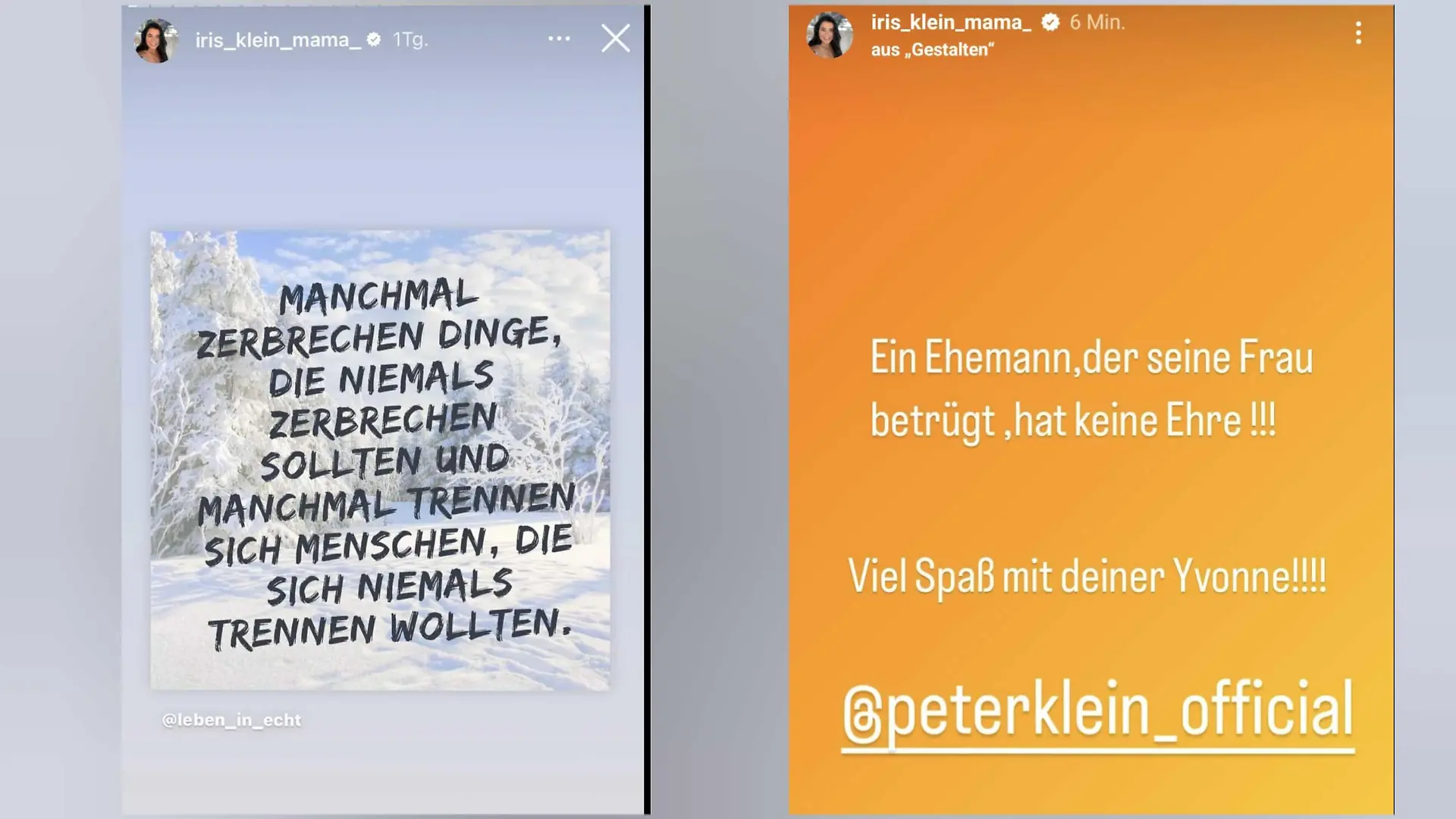 So reagiert Iris Klein auf die Instagram-Story ihres Mannes Peter.