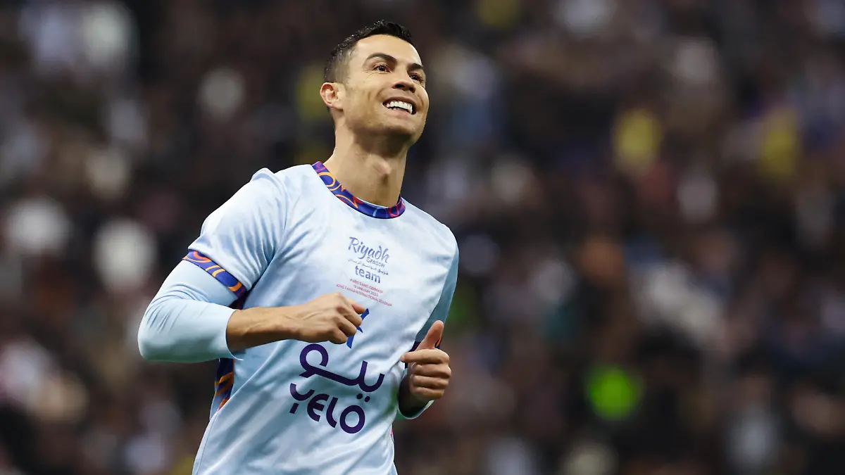 (230120) -- RIYADH, Jan. 20, 2023 (action press/Xinhua) -- Riyadh Season Team's Cristiano Ronaldo reacts during the Riyadh Season Cup match between Riyadh Season Team and Paris Saint-Germain FC at King Fahd International Stadium in Riyadh, Saudi Arabia, on Jan. 19, 2023. (Photo by Khalid Abdulfaattah/action press/Xinhua) / action press