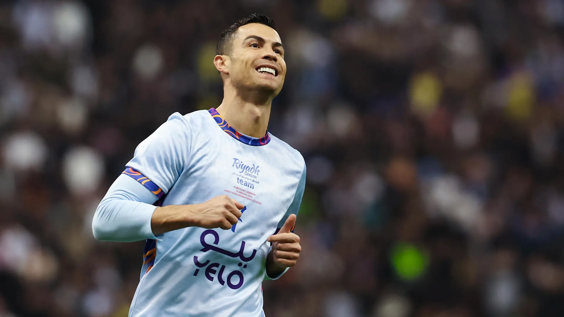 (230120) -- RIYADH, Jan. 20, 2023 (action press/Xinhua) -- Riyadh Season Team's Cristiano Ronaldo reacts during the Riyadh Season Cup match between Riyadh Season Team and Paris Saint-Germain FC at King Fahd International Stadium in Riyadh, Saudi Arabia, on Jan. 19, 2023. (Photo by Khalid Abdulfaattah/action press/Xinhua) / action press