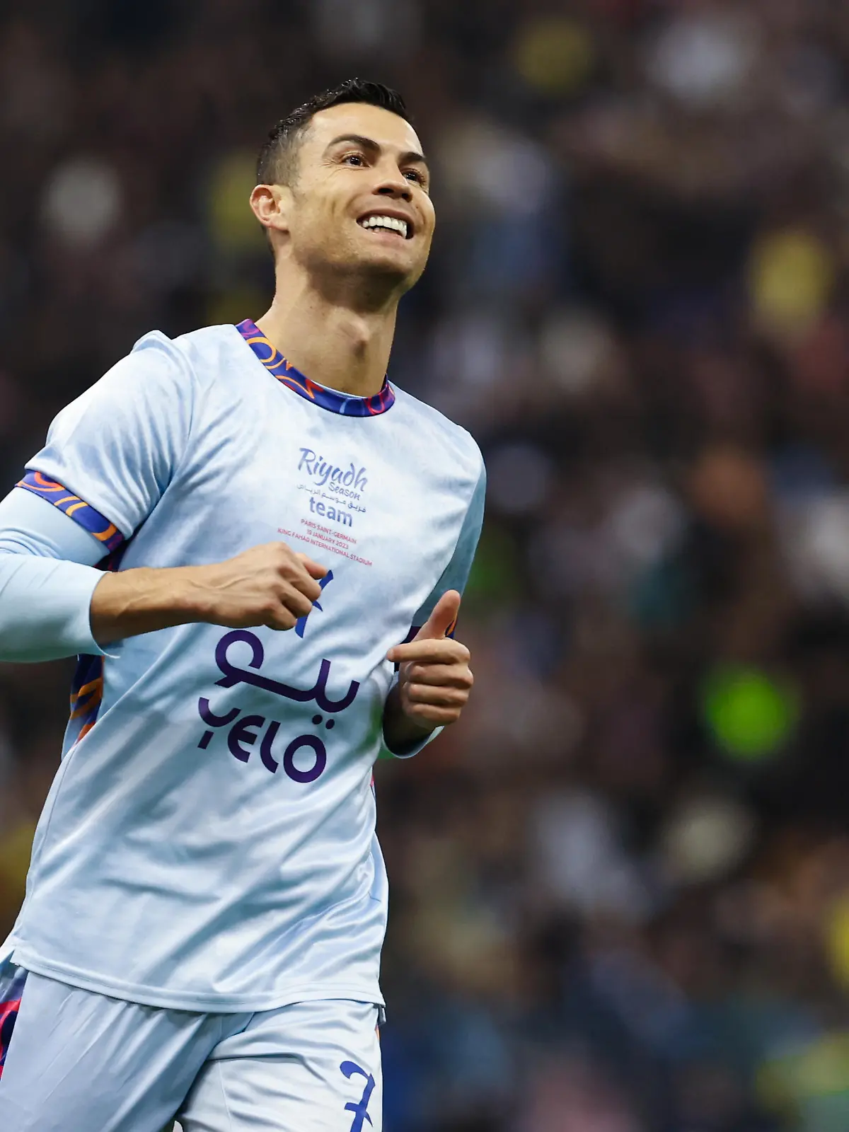 (230120) -- RIYADH, Jan. 20, 2023 (action press/Xinhua) -- Riyadh Season Team's Cristiano Ronaldo reacts during the Riyadh Season Cup match between Riyadh Season Team and Paris Saint-Germain FC at King Fahd International Stadium in Riyadh, Saudi Arabia, on Jan. 19, 2023. (Photo by Khalid Abdulfaattah/action press/Xinhua) / action press