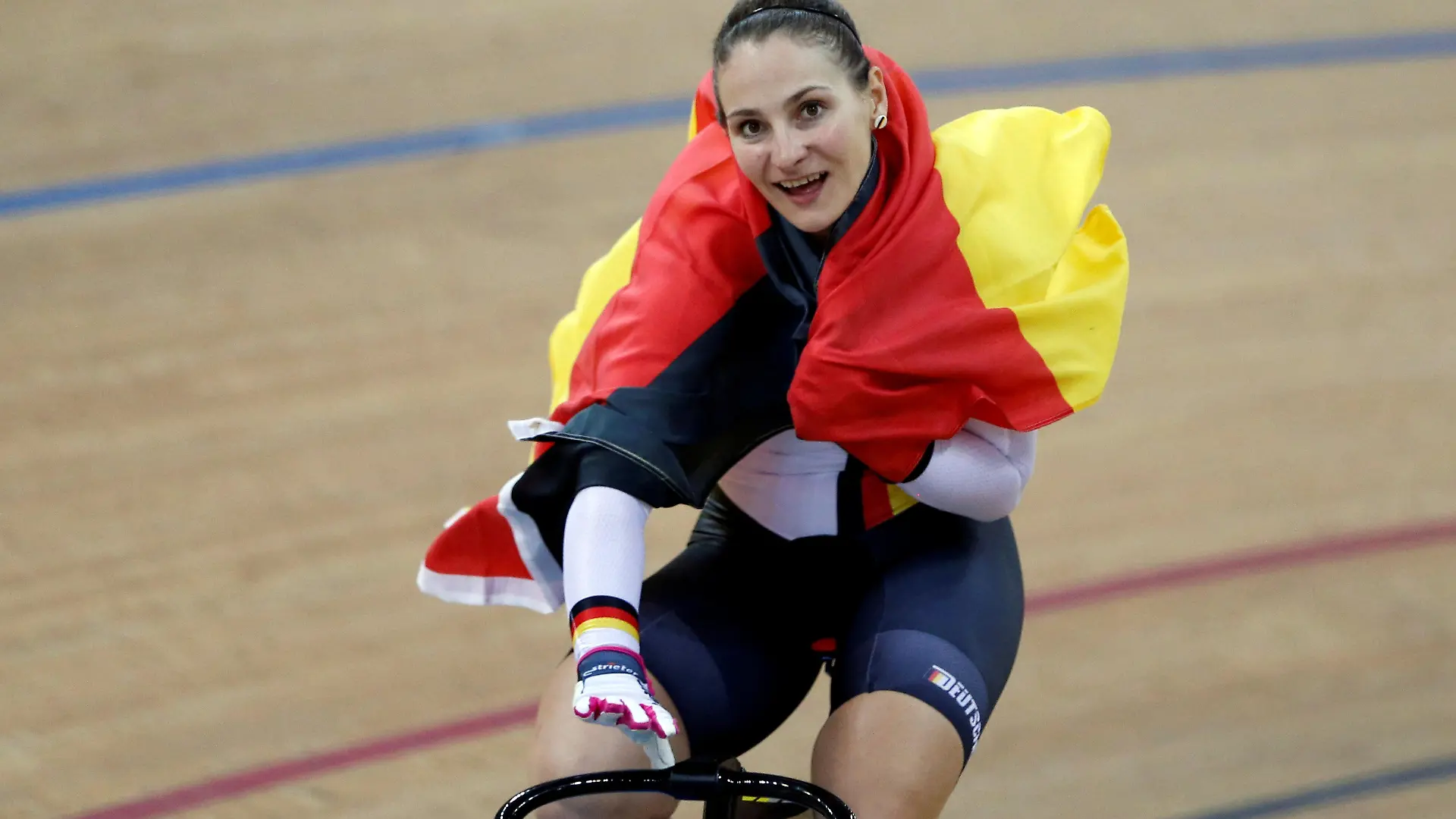 FILE PHOTO: Cycling - UCI Track World Championships - Women's Sprint, Final - Hong Kong, China - 14/4/17 -  Germany's Kristina Vogel celebrates after winning gold. REUTERS/Bobby Yip/File Photo