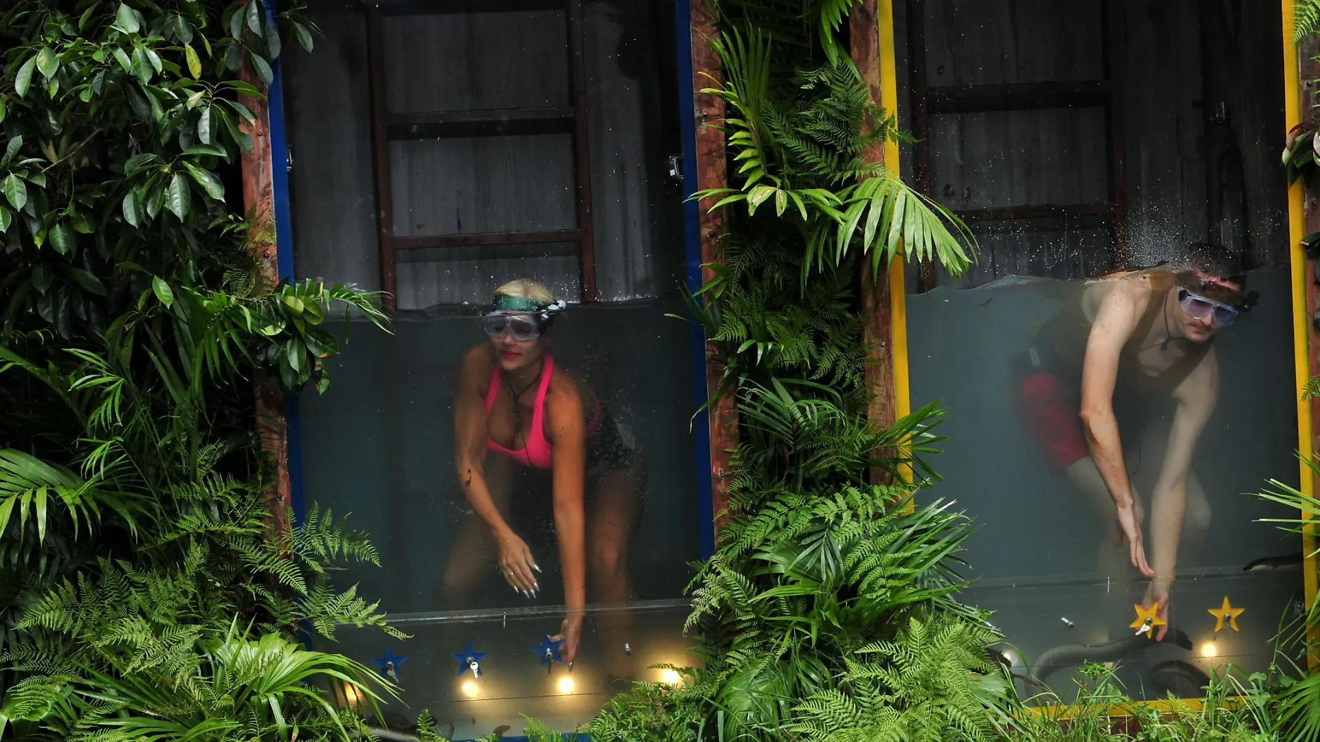 Tag 1 - Dschungel-Duell 2 'Tierischer Einlauf': 'Base Camp' gegen 'Snake Rock' - der Kampf der Teams geht in die nächste Runde. In einen Wassertank eingesperrt müssen die Stars eine mit sechs Schlössern verschlossene Luke öffnen. Zu Gast im Wassertank: Wasserspinnen, Schlammkrabben, Flusskrebse und Aale. Sophia Wollersheim und Menderes geben alles. Menderes ist jedoch schneller. # Foto: RTL / Stefan MenneVerwendung der Bilder für Online-Medien ausschließlich mit folgender Verlinkung: 'Alle Infos zu 'Ich bin ein Star - Holt mich hier raus!' im Special bei RTL.de: http://www.rtl.de/cms/sendungen/ich-bin-ein-star.htmlNUR ZUR EINMALIGEN VERÖFFENTLICHUNG ! KEINE WEITERGABE AN DRITTE ! KEINE VERWENDUNG NACH DEM 09.02.2016 !! KEINE ARCHIVIERUNG !Suchbegriff: Dschungelcamp