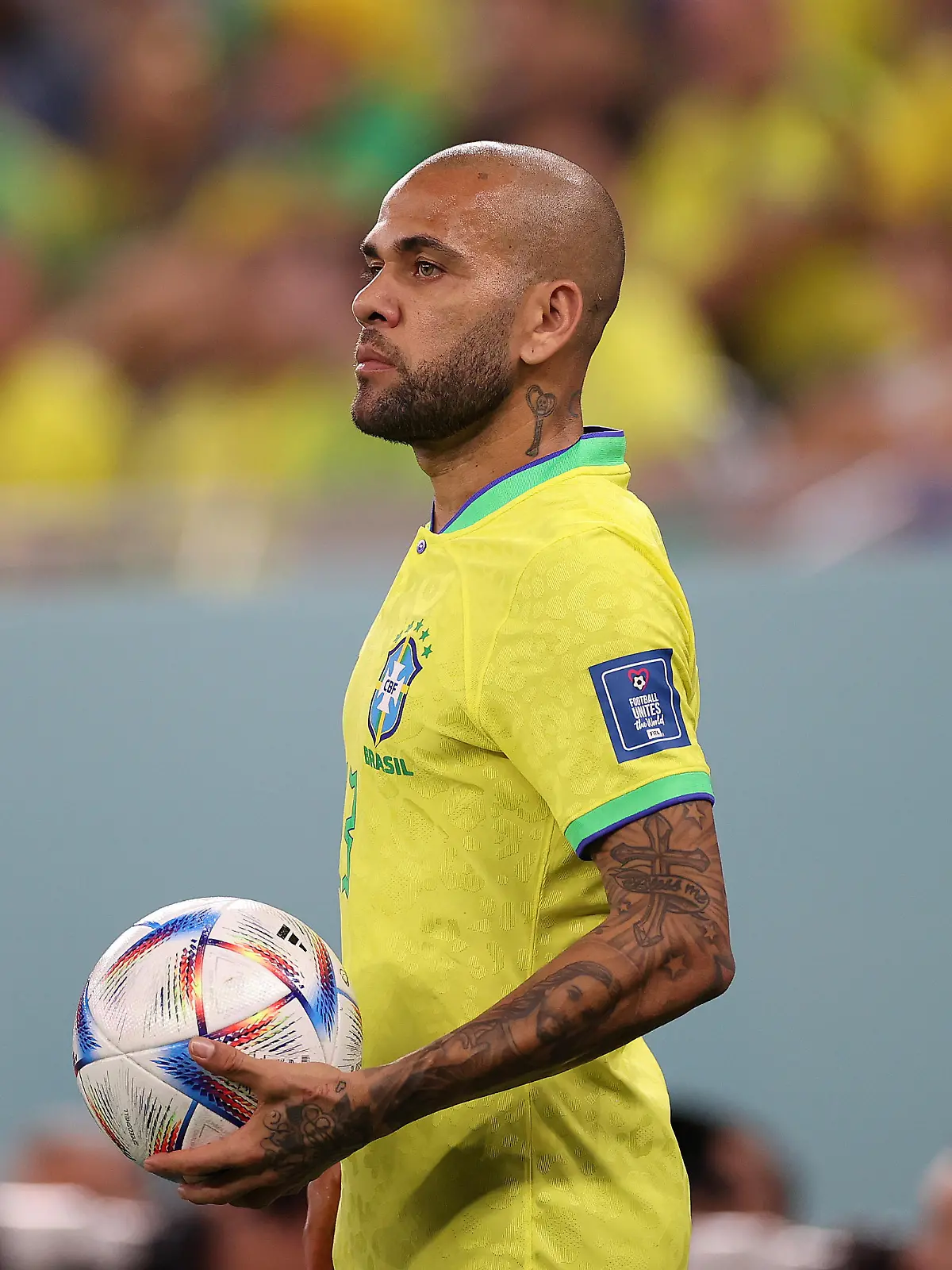 DOHA, QATAR - DECEMBER 05: Dani Alves of Brazil during the FIFA World Cup Qatar 2022 Round of 16 match between Brazil and South Korea at Stadium 974 on December 05, 2022 in Doha, Qatar. (Photo by Michael Steele/Getty Images)